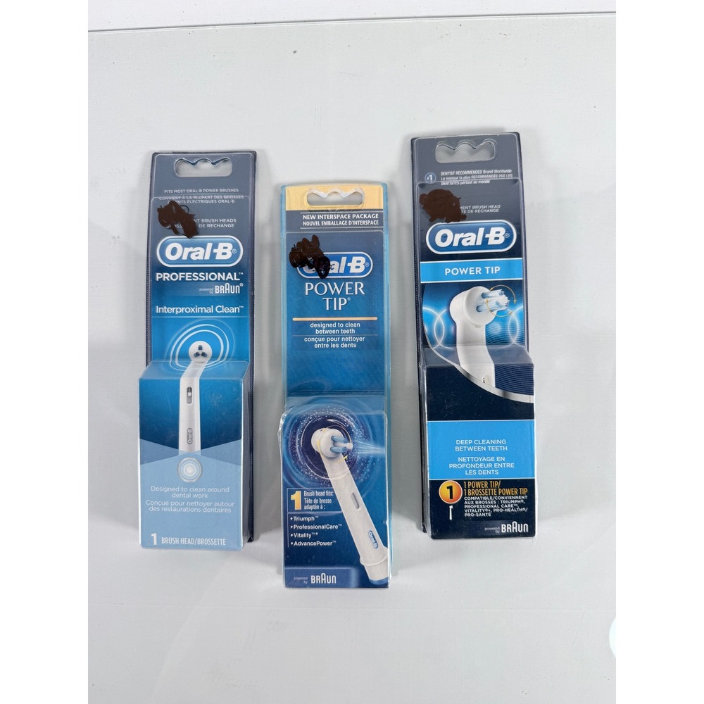 Oral-B Power Tip & Interproximal Clean Replacement Brush Heads 3 Pack Bundle